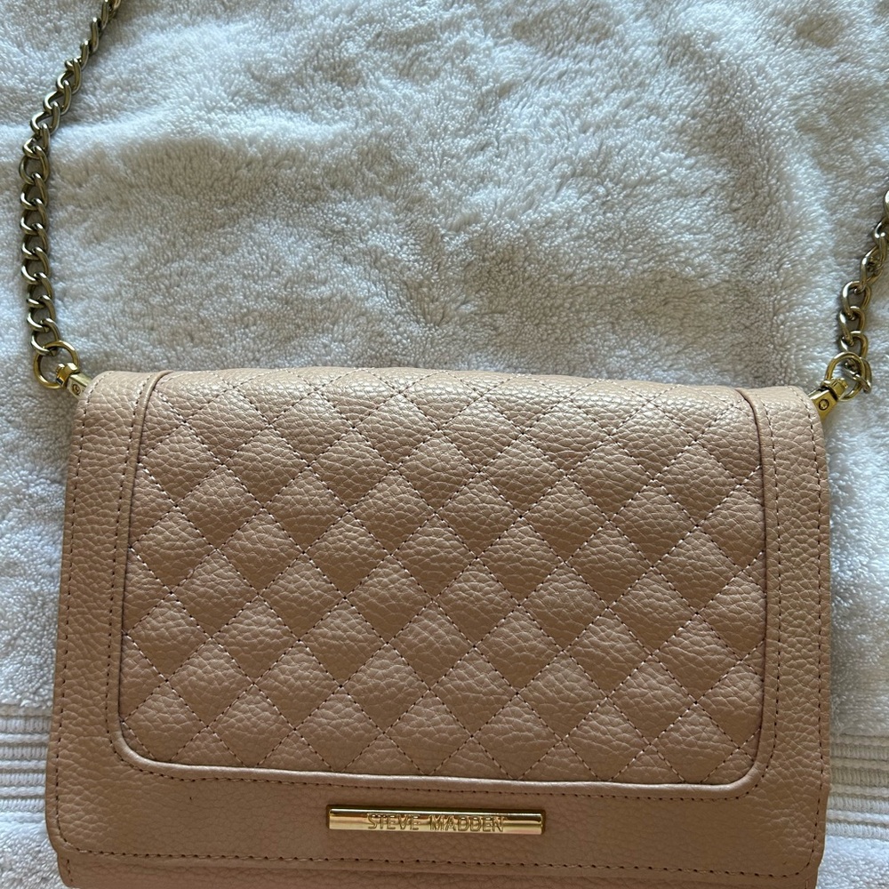 Steve Madden Beige Quilted Crossbody Bag